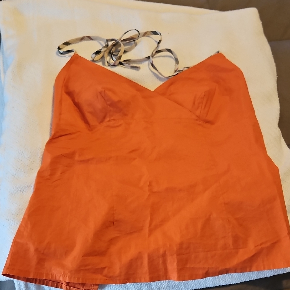 Burberry Orange Camisole with Patterned Straps